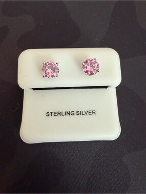 925 Sterling Silver Pink Stud Earrings